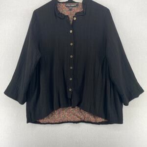 LITTLE JOURNEYS Jacket Womens M Gauze Button Up Ruffle 3/4 Sleeve Cotton Black